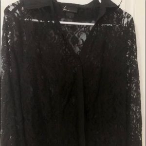 Plus size womens lace button down